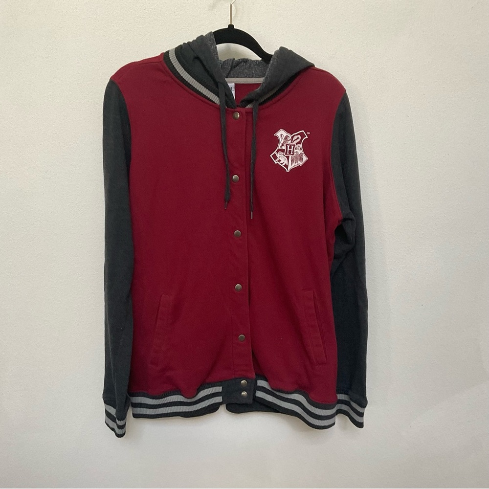 Harry Potter Red, Grey Baseball Style Snap Jacket Size XL Hogwarts Wizard School